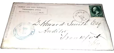 October 1875 Mobile & Ohio Railroad Used Company Envelope Mobile Alabama • $50