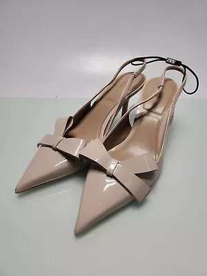 Zara Nude Slingback Heels With Bow Size 9.5 • $25.93