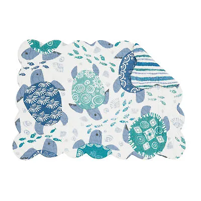 Turtle Bay Quilted Reversible Blue Coastal Placemat 13 X 19 C&F Home • $14.99