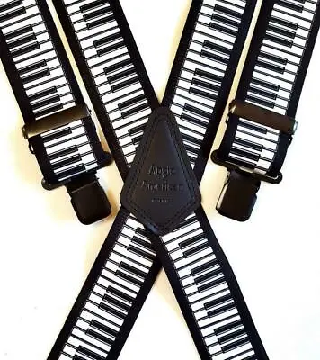 £14.99 • Buy Mens Braces 2  Or 1.5  Heavy Duty Piano Key Jazz Music Black Clips Work Trousers