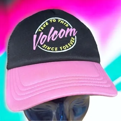 Genuine Volcom Pink Black Graphic Mesh Snapback Trucker Baseball Hat Cap OSFA • $19.99