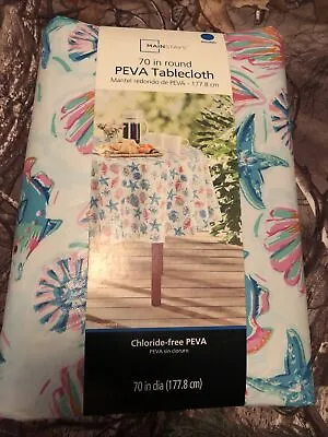 $9 • Buy Mainstays Peva Vinyl Tablecloth 70” Round Summer Turquoise And Pink Sea Life New