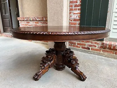 Antique French Oval Center Hunt Table Carved Black Forest Pedestal Coffee Table • $3150