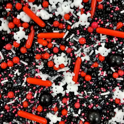 Red Rods Black Skulls Halloween Party Theme Cupcake Cake Topper Sprinkle Mix • £4.99