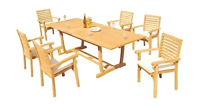 7-Pc Outdoor Teak Dining Set: 94  Masc Rectangle Table 6 Stacking Arm Chair Hari • $2994.81