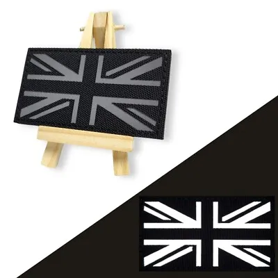 Black Reflective Union Jack Flags Patch Military Tactical Hook Loop Army Airsoft • £5.90