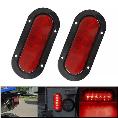 2 Red 6  Oval Trailer Lights 6 LED Stop Turn Tail Truck Sealed W Grommet Plug • $10.88