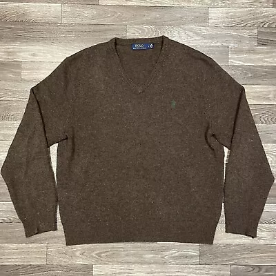 Polo Ralph Lauren V Neck Wool Sweater Men’s Large Brown Pony Logo Italian Yarn • $38
