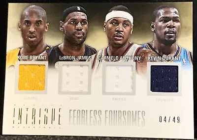 Kobe Bryant Lebron James Kevin Durant 2012-13 Panini Intrigue Quad Jersey /49 • $800