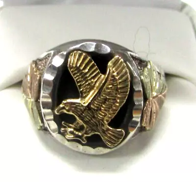 Men's BLACK HILLS GOLD 10K 12K & STERLING SILVER Onyx Eagle Ring Sz 12 1/4 • $149.99