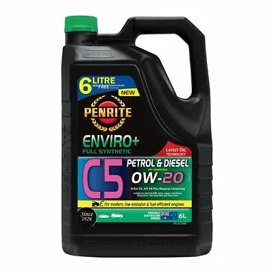 $89.95 • Buy Penrite Enviro+ C5 SAE 0W-20 Synthetic Engine Oil 6L EPLUSC5006 Fits Toyota C...
