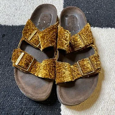 Unique Birkenstock Arizona Sandals Persian Crushed Velvet In Gold Sz 37 6-6.5 • $64