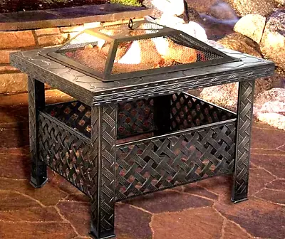 Large Square Fire Pit Heat Resistant Outdoor Fireplace Log Burner Without Grill • £69.99