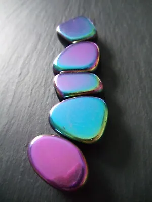 Rainbow Magnetic Hematite Tumble Stones X 5 Fridge Magnets Crystals Gift Set • £7