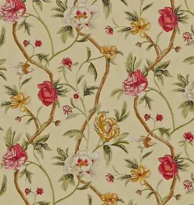 ZOFFANY EMBROIDERY CURTAIN FABRIC DESIGN  Flowering Tree  3.2 METRES PINK/GREEN • £151.99