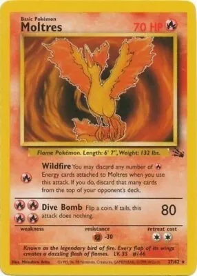 Pokémon TCG - Moltres - 27/62 - Rare Unlimited - Fossil Unlimited [Heavy Play] • $3.25