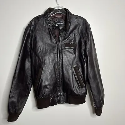 Members Only Leather Coat Mens Brown Solid 42R Cafe Racer • $49.99