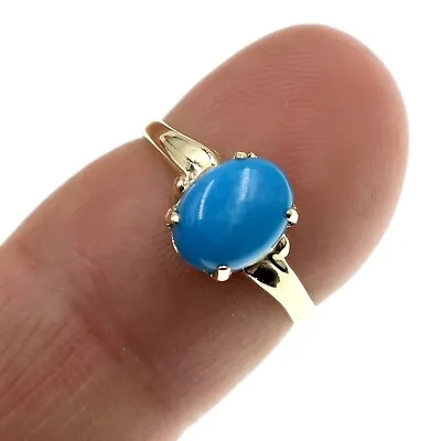 Vintage PETITE 10k Solid Yellow Gold Natural Turquoise Ring Size 4.25 • $256.75