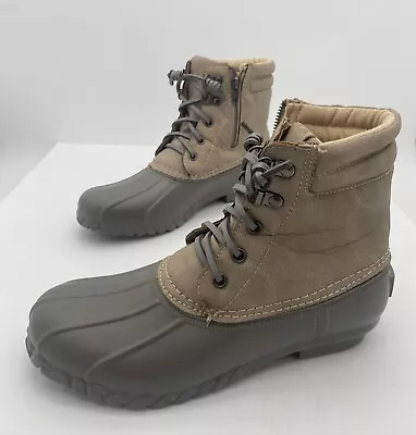 Nautica Duck Boots Women's Size 8 Sea Ripple Gray Tan Rubber Rain Snow Boots • $30