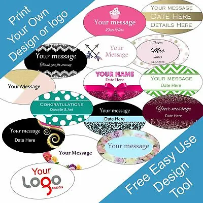 £2.99 • Buy Personalised Oval Labels/sticker Custom Business/Company Name Sticker 60x34mm