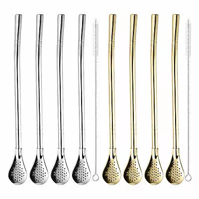 Yerba Mate Straw Spoon Stainless Steel Curved Filter Bombilla Matte Coffee 18cm • $11.37