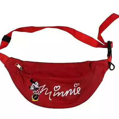 Disney Minnie Mouse Fanny Pack Red Adjustable Belt Bag Pouch 2 Zip Compartments • £17.35