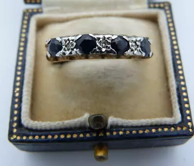 9ct Gold Eternity Ring Diamonds Sapphires - UK Hallmarked - Size P • £84.97