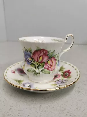 Queens Rosina Bone China April Sweet Pea Anemones Cup & Saucer Set • £14.99