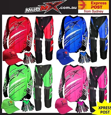 MX MOTOCROSS/BMX Pants+Jersey+Gloves+Cap Kids Youth Junior Dirt Bike Gear ATV • $95.99