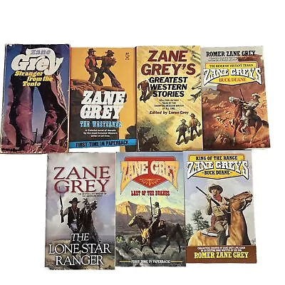 7 Vtg Zane Grey Western Cowboy Paperback Books - Westerner Buck Duane Stranger • $9.96