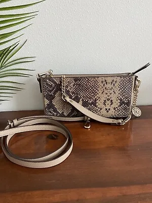 $49.99 • Buy DKNY Faux Python Snakeskin Crossbody Convertible Shoulder Bag Small In Beige