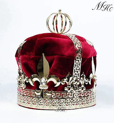 9  Red Velvet King Crowns Renaissance Imperial Medieval Tiaras Pageant Costumes • £62.40