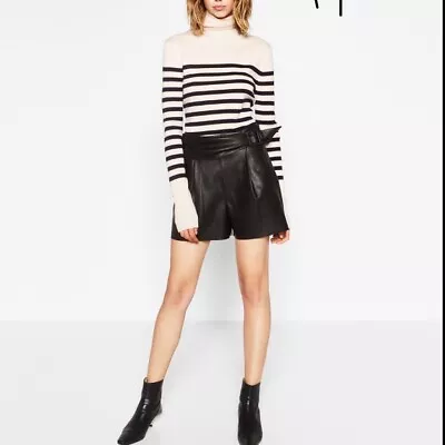 $35 • Buy Zara Nwt Faux High Waisted Leather M Black Tie At Waist Sash Short