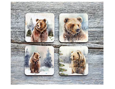 $15.85 • Buy Bear Themed Neoprene Drink Coasters, Set Of 4, CHOICE, Absorbent, Wildlife