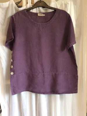 £13 • Buy The Linen Press Lagenlook/oska Style Purple Linen Top With Button Detail Size 44