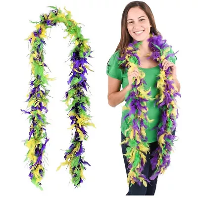 60g Mardi Gras Real Feather Fluffy Boa With Gold Tinsel (6 Feet Long!) Marabou • $11.99