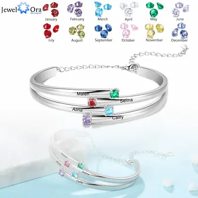 Personalized Name Bracelet With Birthstones Cuff Bangle Christmas Gift For Women • $17.25