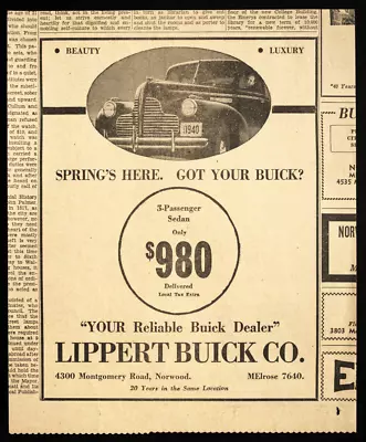 1940 GM BUICK SEDAN Car Lippert Buick Norwood OH Vtg Newspaper PRINT AD • $7.14