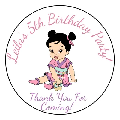 12 Personalized Baby Mulan Birthday Party Stickers Favors Labels Tag 2.5  Custom • $4.99