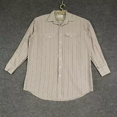 Longhorn Shirt Mens White Striped Long Sleeve Button Up Collared Western Shirt • $7.49