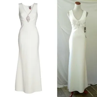 NEW Vince Camuto IVORY Wedding CRYSTAL Embellished BRIDAL Crepe FLOUNCE GOWN 4 • $49.99