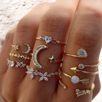 2024 Women Boho Retro Color Gold Finger Knuckle Rings Set Holiday Jewelry Gift • £2.51