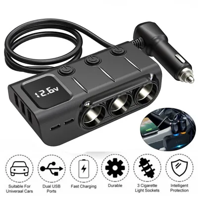 12V 24V 3 Way Car Cigarette Lighter Socket Splitter 3 USB Charger Power Adapter • $31.91