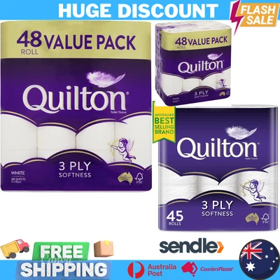 Toilet Paper 45 Rolls Quilton 3 Ply White Soft Tissue Bulk • $49.98