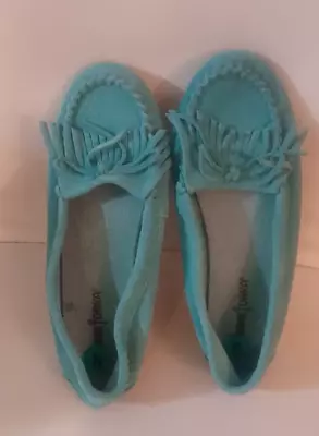 Minnetonka Moccasins Women's 402S  Kitty Hardsole Size 8 Turquoise Flats Shoes • $18