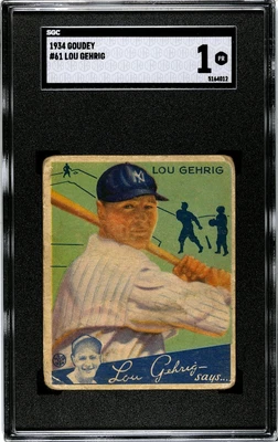 $2250 • Buy 1934 Goudey LOU GEHRIG #61 SGC 1 (PR) HOF Yankees BASEBALL CARD Undergraded!