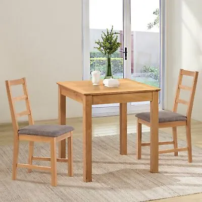 Small Dining Square Light Oak Dining Table Set With 2 Grey Chairs • £289.99