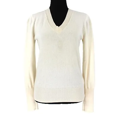 J. Crew Ivory Washable Cashmere Sweater M V-Neck Knit Cream Pullover Medium FLAW • $23.99