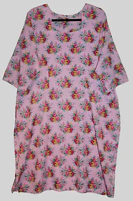 FAB Vintage O/S Tabbard Long Tunic 48 Bust Handmade Pink Floral Pakistani Style • £11.49