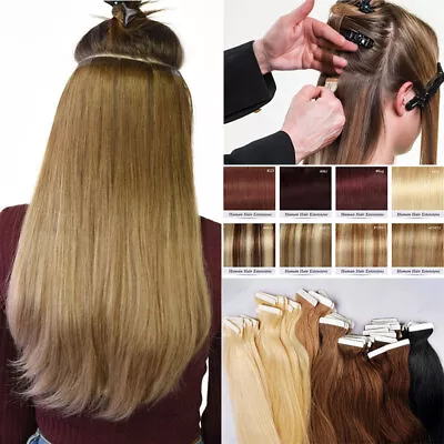 £23.28 • Buy UK Invisible Tape In Remy Seamless Skin Weft 100% Human Hair Extension Full Head